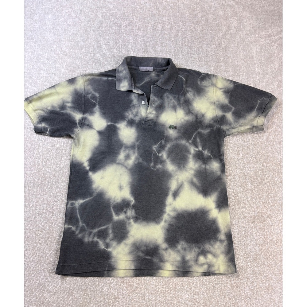 Vintage Chemise Lacoste Custom Tie Dye Polo Shirt Made in France Grey Yellow M